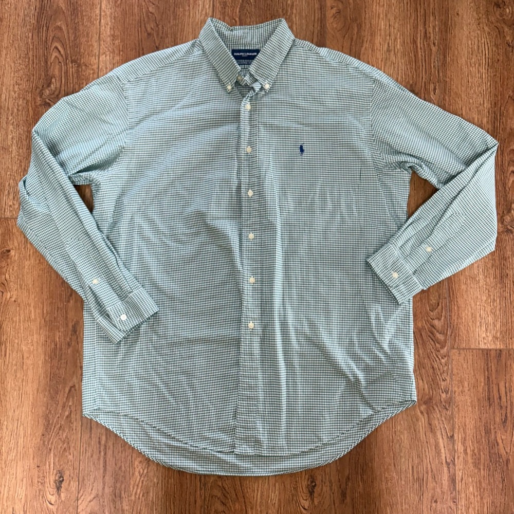 Ralph Lauren Golf Mens XL Classic Fit Gingham Button Down Shirt Green White